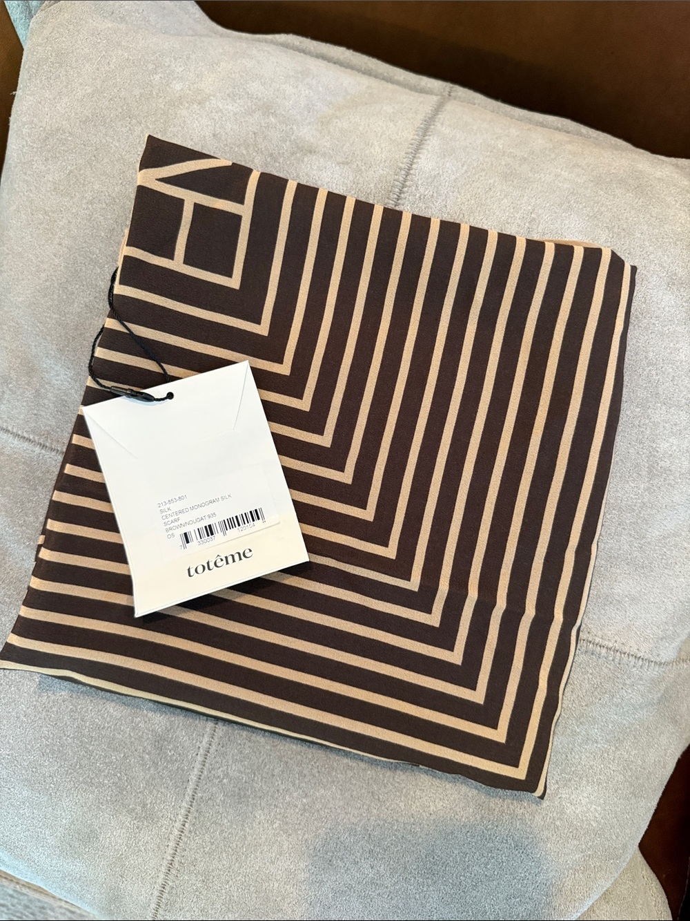 Toteme Silk Centered Monogram Scarf in Brown/Nougat - Picture 4 of 9
